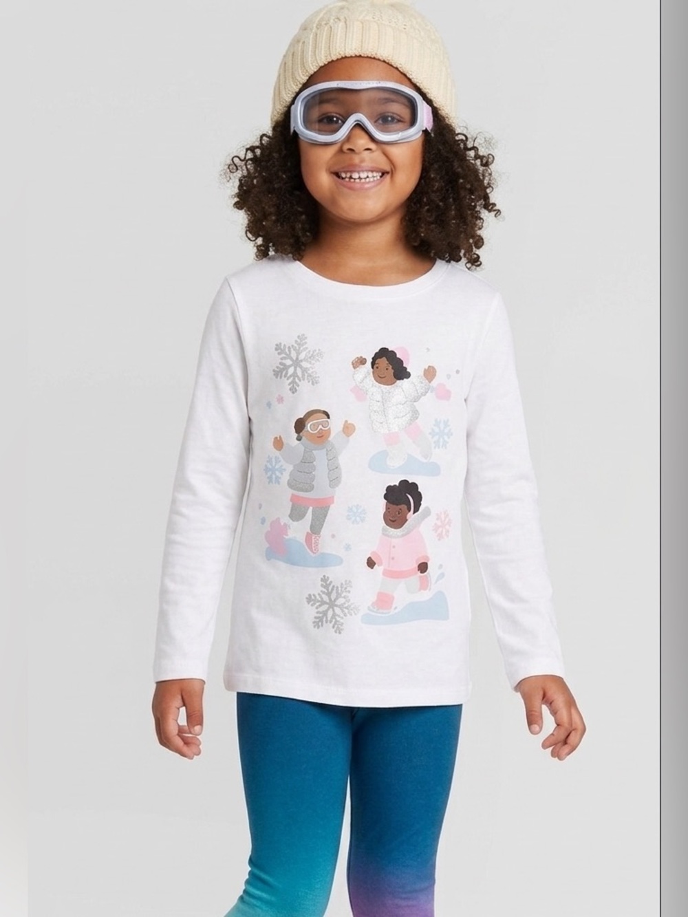 Cat & Jack Kids' White Long Sleeve Shirt with Snow Play Design
